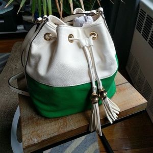 Charming Charlie green and cream bucket bag